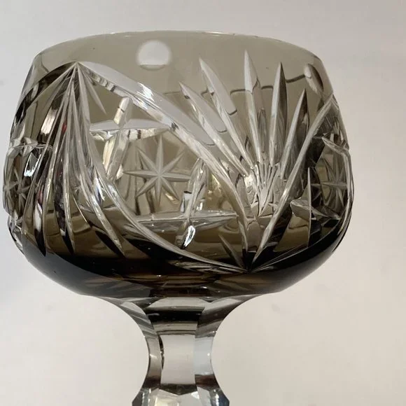 Vtg Bohemian Neubert-Echt Bleikristall Grey Crystal Cut to Clear Stemware 7.34”